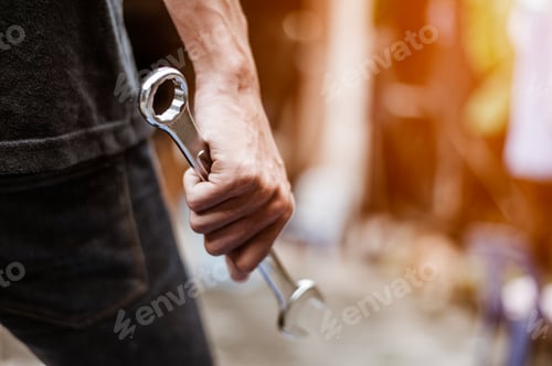 Preview: Wrench in the back pocket of jeans.the concept of automotive, repairing, mechanical, vehicle.