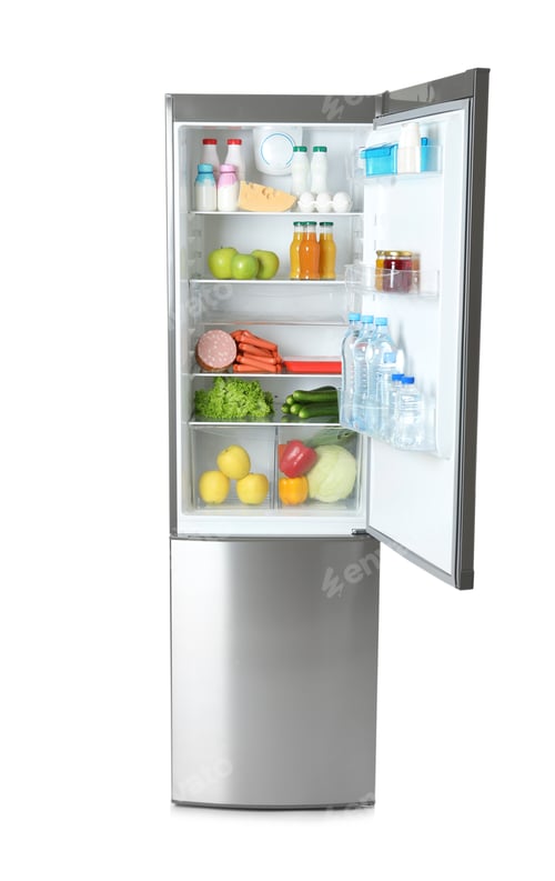 Preview: Open Refrigerator Filled with Assorted Food Items