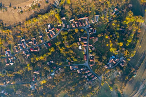 Preview: Aerial Drone Point of View of Village Streets in the Autumn