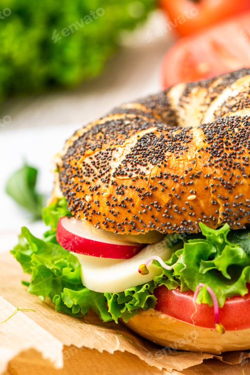 Preview: Bun with Fresh Spring Vegetables. Healthy and Light Breakfast