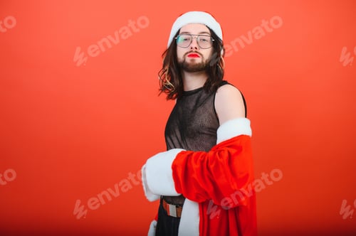 Preview: New Year's gay party. A gay man in a Santa suit. Equality. LGBT community.