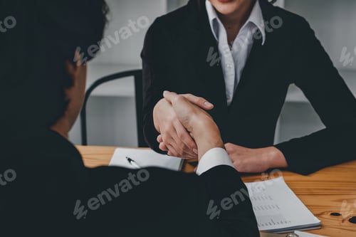 Preview: Close up business people shaking hands, finishing up meeting. success, dealing, greeting and partner