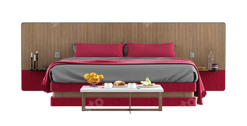 Preview: Modern double bed vith wooden headboard on white