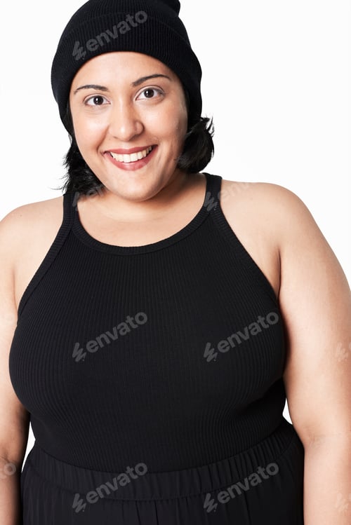 Preview: Size inclusive women's fashion black tank top mockup studio shot