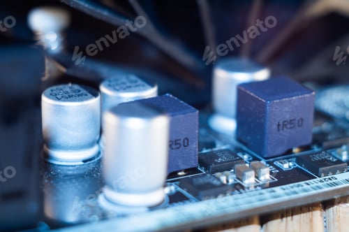 Preview: High angle shot of components of electronics board