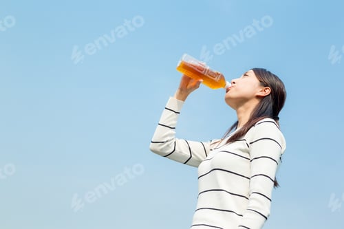 Preview: Woman drink of bottle of tea