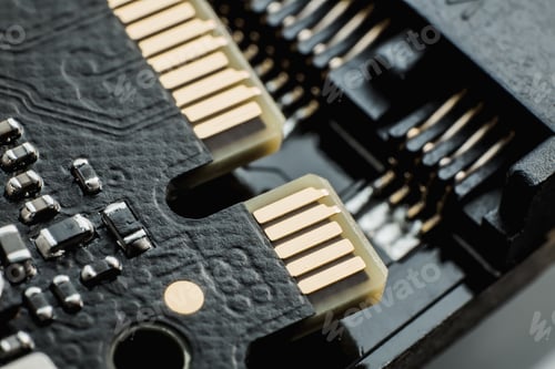 Preview: Electronic circuit blur computer board. Blur electronic circuit close up computer