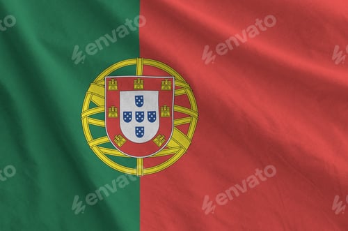 Preview: Portugal flag depicted on folded wavy fabric of old cloth