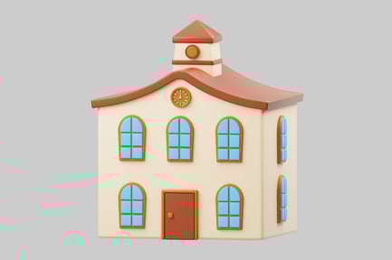 Preview: Cartoon schoolhouse with clock tower