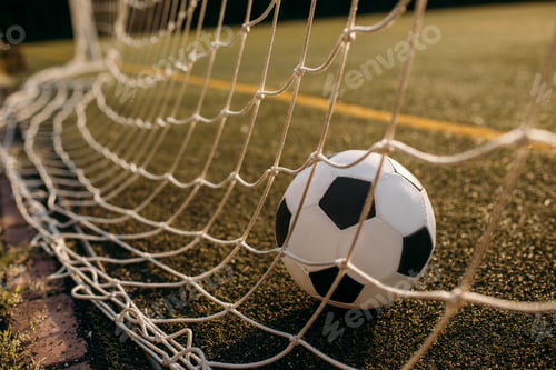 Vista previa: Soccer ball in the gate net, nobody
