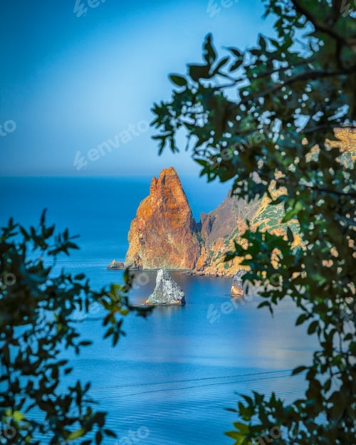 Preview: Astonishing top view on the sea and rocks of the cape Fiolent