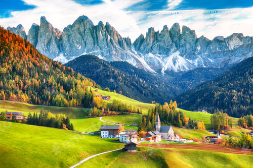 Preview: Marvelous autumn scene of magnificent Santa Maddalena village in Dolomites
