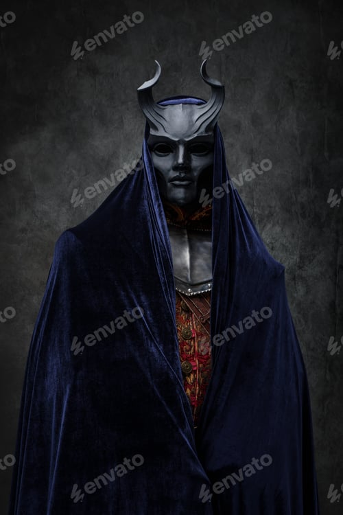 Preview: Follower of dark cult with evil mask and mantle