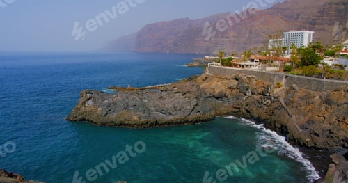 Preview: Gavilan beach, Los Gigantes cliffs. Ocean coast in town Puerto de Santiago, Tenerife. Canary Islands