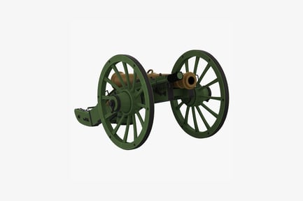Visualização: Canhão de várias rodas com canos duplos e componentes montados
