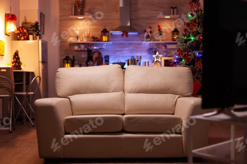 Preview: Empty living room with modern furniture ready for christmas holiday