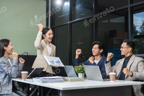 Preview: Group of Young Asian business team creative businesspeople coworker in office.