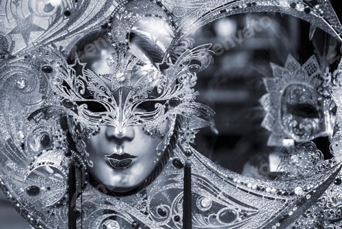 Preview: Blue colored picture of traditional carnival mask in Venice, Italy