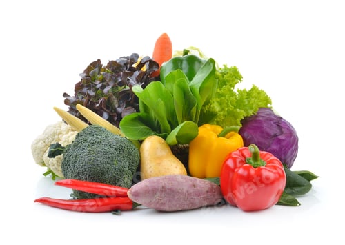 Preview: vegetables and fruits on white background