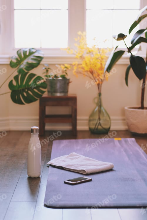 Preview: Yoga Mat, Towel, and Water Bottle at Home