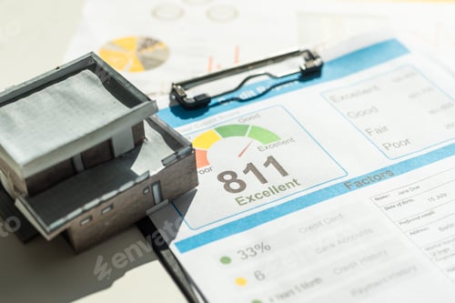Preview: Credit report with score on a desk