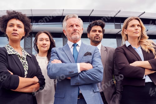 Preview: Portrait Of Multi-Cultural Business Team Outside Modern Office Building