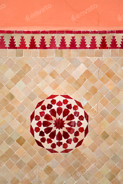 Geometric Tile Pattern Design in Red and Beige