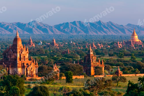Preview: Stupas on the plains of Bagan, Myanmar. Bagan Archaeological Zone.