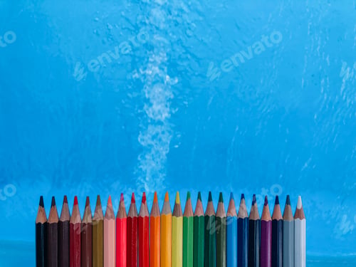 Preview: Exhibition of colored pens on cheerful background.