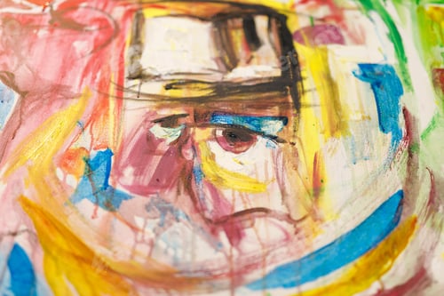 Preview: Close up of modern abstract oil painting on canvas in artists studio