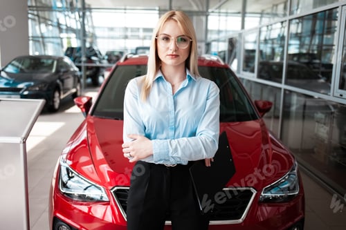 Preview: Portrait of a business woman on a background of a car