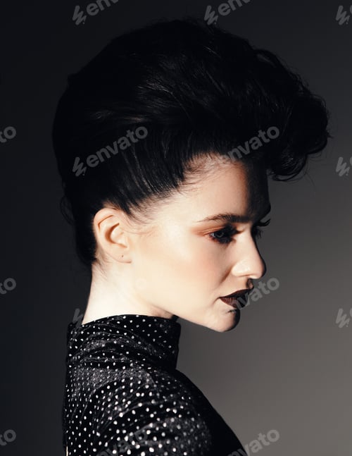 Preview: Art Portraits Of Fashion Girl In Dress With Hairstyle And Makeup In Vintage Style