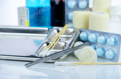 Preview: Medical equipment for treating infections. Wound care dressing set. Medical supplies for nurses.