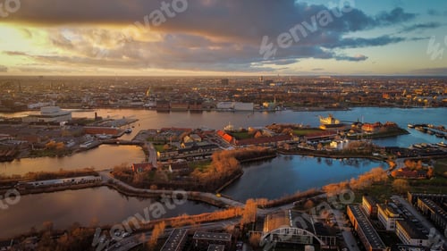 Preview: Aerial shot of Copenhagen at sunset, Denmark.