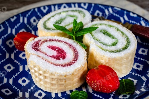 Preview: Slices of homemade sweet roll with fruit jam.
