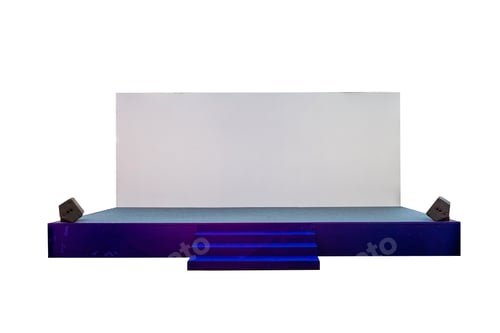 Preview: Blue stage with stairs on board backdrop