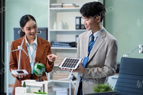 Preview: Engineer Teamwork Meeting, with partner on model building at company office working technology