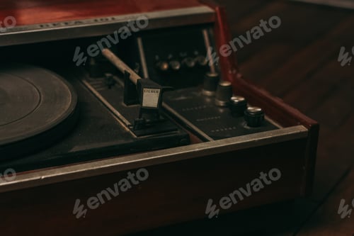 Preview: retro turntable vintage vinyl collection top view entertainment