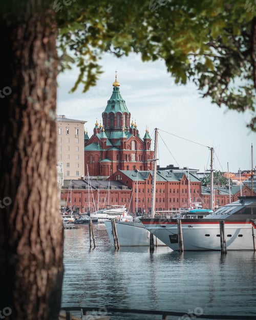 Preview: Uspenski Cathedral and Helsinki harbor from Tervasaari - Helsinki, Finland