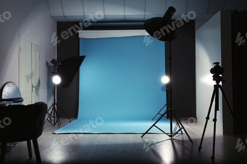 Preview: Modern photo studio interior with professional lighting equipment