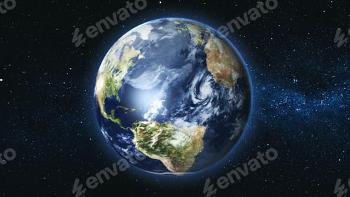 Preview: Earth Globe in Space with Clouds and Stars