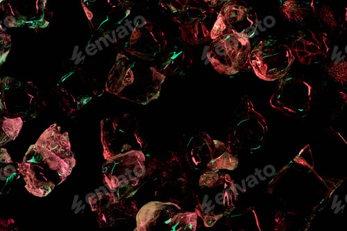 Preview: top view of ice cubes with red and green illumination isolated on black