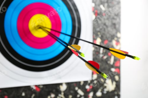 Preview: Three arrows in archery target, closeup view