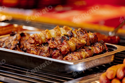 Preview: Traditional polish meat on Christmas market in Wroclaw, Poland