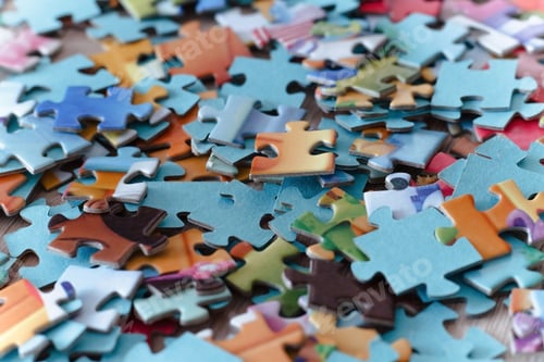 Preview: Background from parts of puzzle. Pile color mosaics. top view.