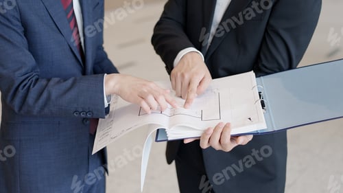 Preview: Businessmen holding drawings and having a meeting