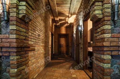 Preview: brick wall in interior entrance corridor of vacation house