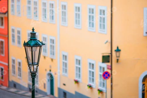 Preview: Lantern on a cozy street in Prague. European city with details and features