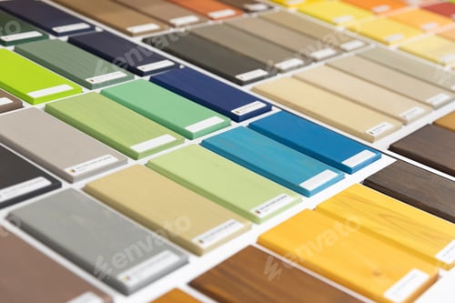 Preview: wooden blocks painted with oil, in a hardware store palette