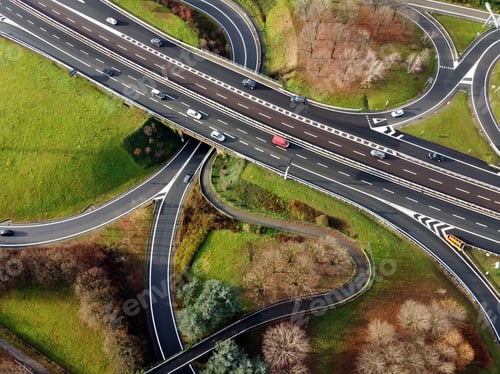 Preview: Aerial view of curvy road junctions and highway